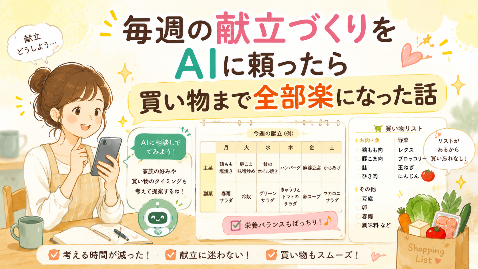 毎週の献立づくりをAIに頼ったら、買い物まで全部楽になった話