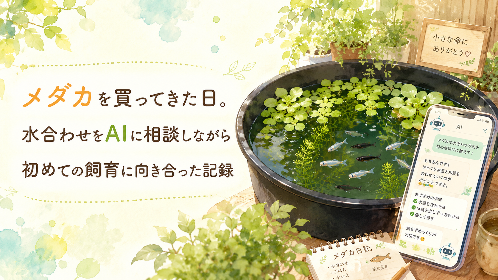 メダカを買ってきた日。水合わせをAIに相談したら、突然死とも向き合えた